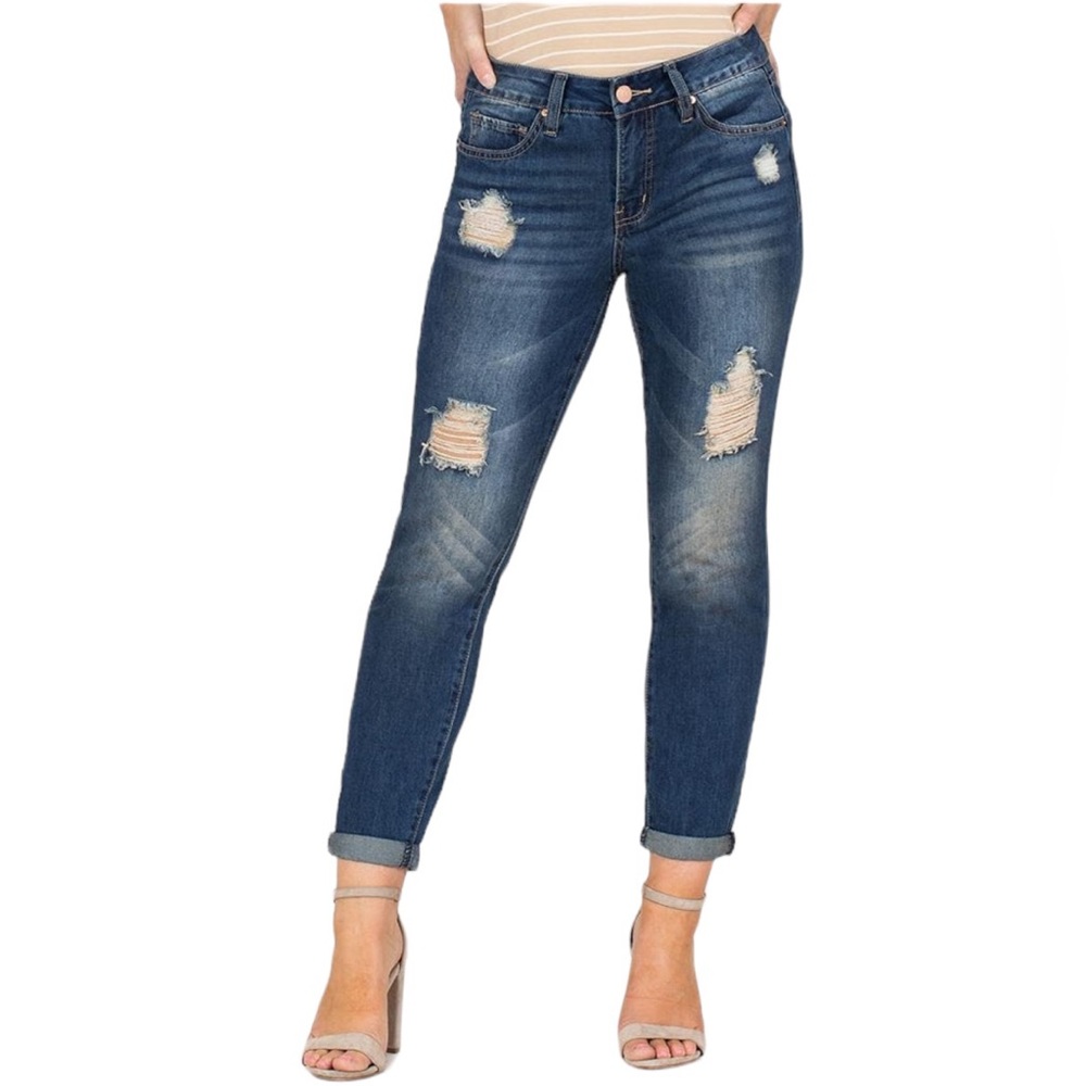 Distressed Ankle Jeans Women’s High Rise Acid Drip Dream Fit Size 10 Cuffed